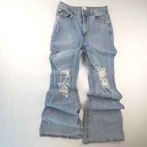 Forever 21 Light Wash Distressed Flare Jeans Size 27 Y2K 90s Grunge Wide Leg